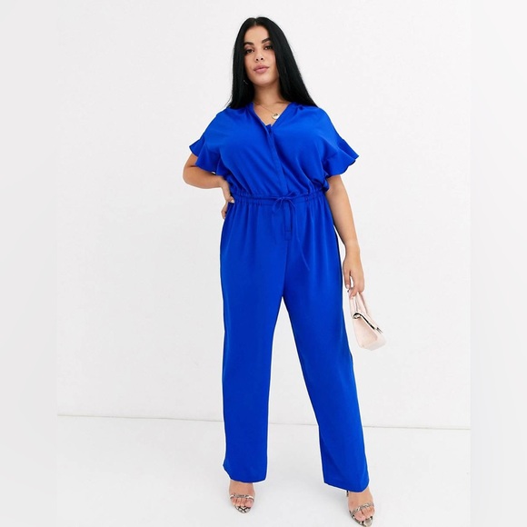 JUNAROSE JUMPSUIT RUFFLE SHOULDER TIE WAIST IN BLUE - Picture 10 of 10